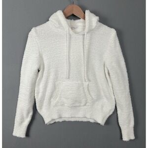 Candie's Soft Fuzzy Hoodie Women's Medium White Cozy Plush Cropped Sweatshirt